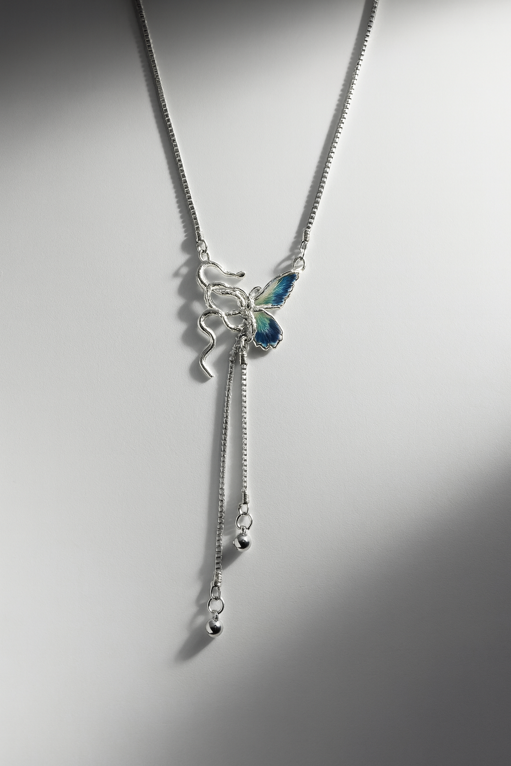 Elegant Butterfly Pendant Necklace with Dangling Chains | Korean Designer Jewellery