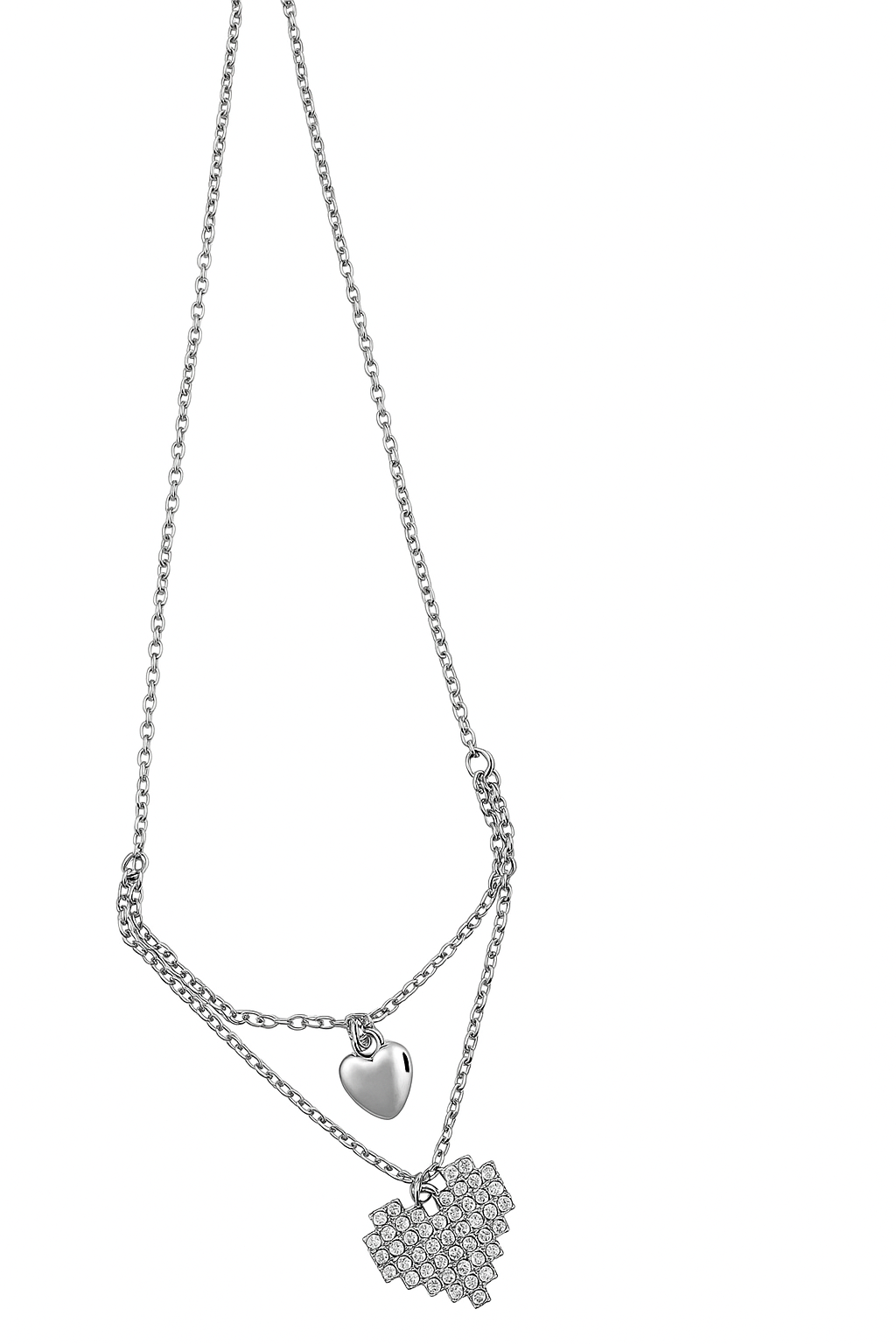 Romantic Double Heart Pendant Necklace with Crystals | Korean Designer Jewellery