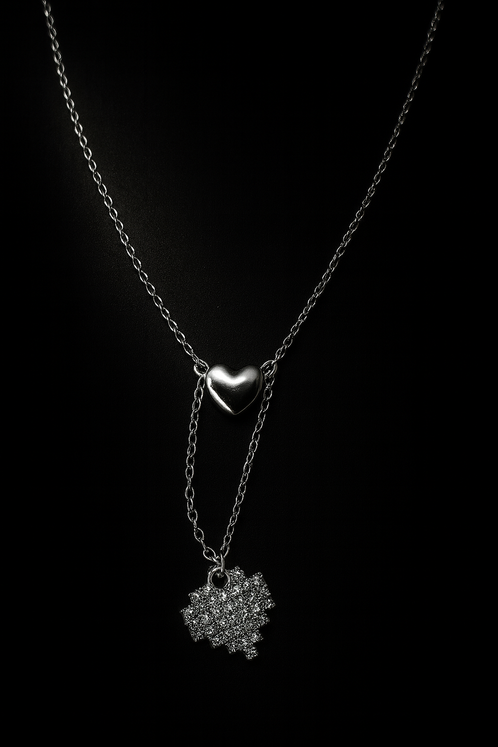 Romantic Double Heart Pendant Necklace with Crystals | Korean Designer Jewellery