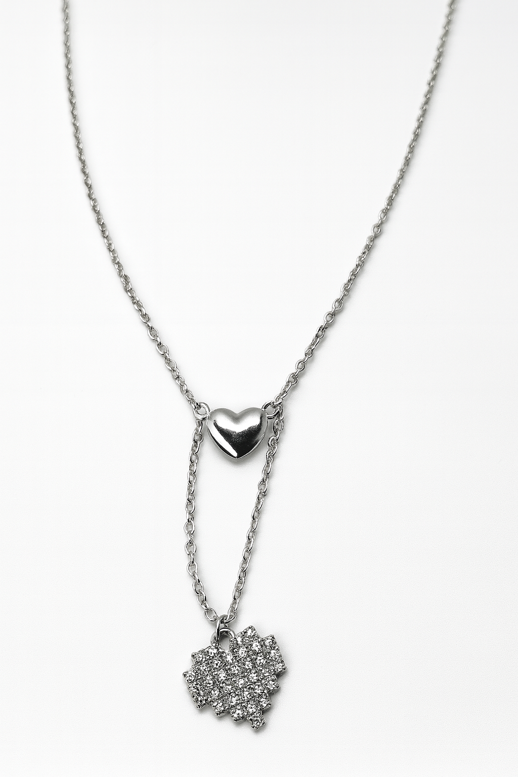 Romantic Double Heart Pendant Necklace with Crystals | Korean Designer Jewellery