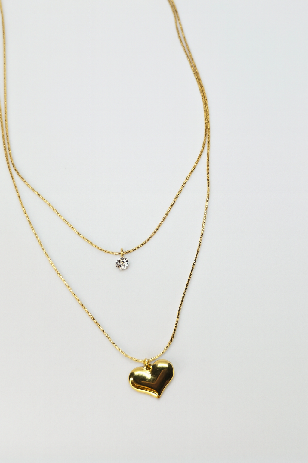 Layered Heart & Crystal Pendant Necklace | Anti Tarnish | Stainless Steel