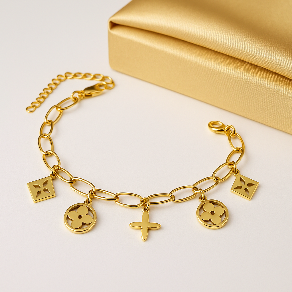 Golden Charm Link Bracelet | Anti Tarnish | Stainless Steel