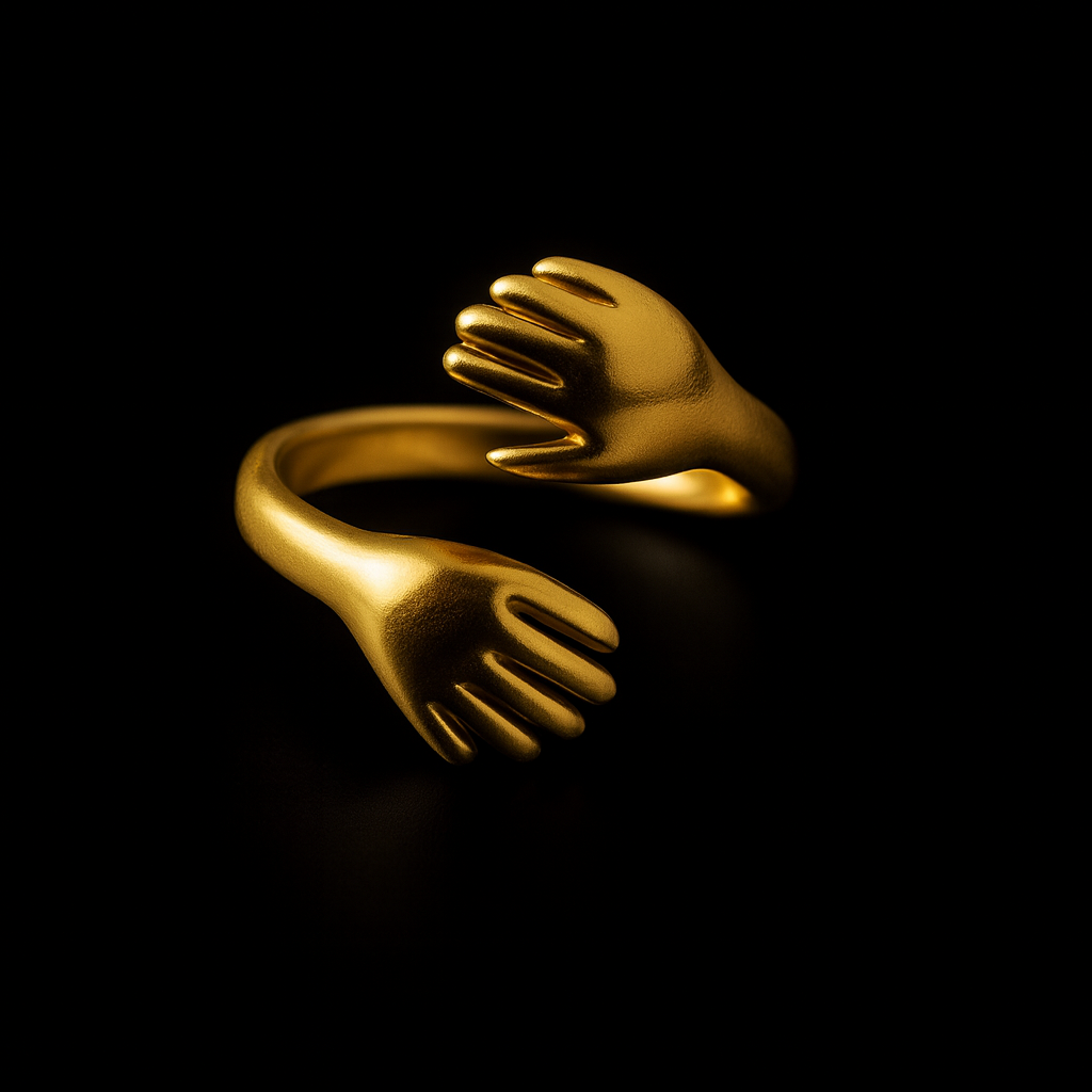 Golden Hand Embrace Adjustable Ring for Women | Anti Tarnish | Stainless Steel