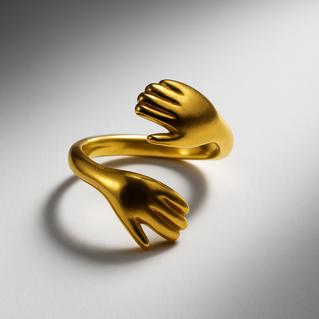 Golden Hand Embrace Adjustable Ring for Women | Anti Tarnish | Stainless Steel