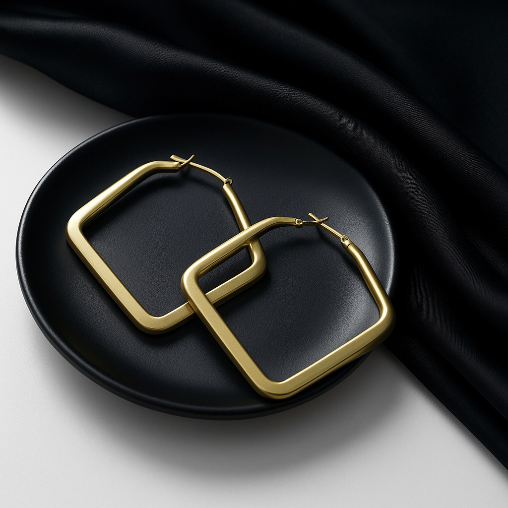 Geometric Gold Square Hoop Earrings | Korean Designer Jewellery