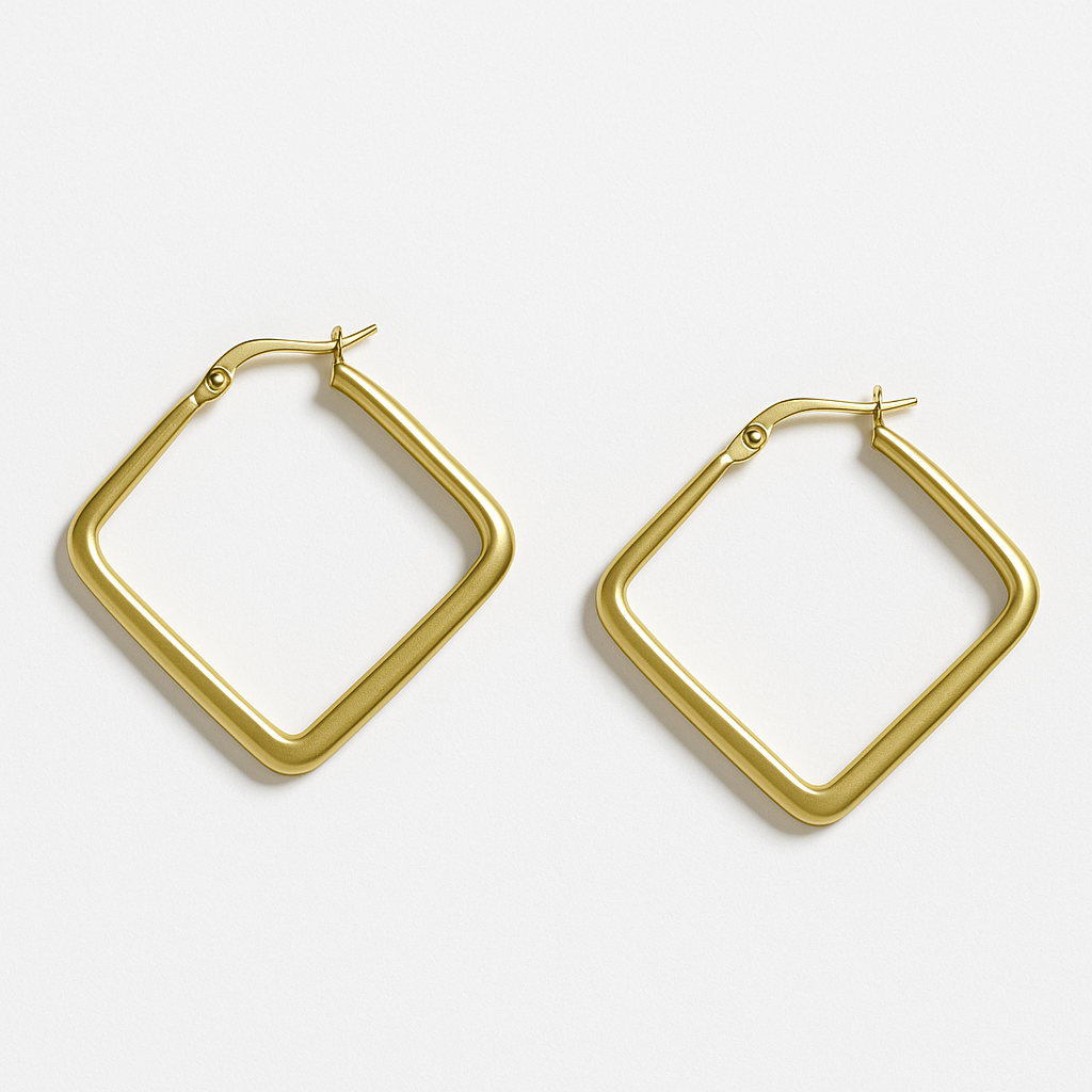 Geometric Gold Square Hoop Earrings | Korean Designer Jewellery