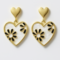 Gold Heart & Floral Drop Earrings | Korean Designer Jewellery
