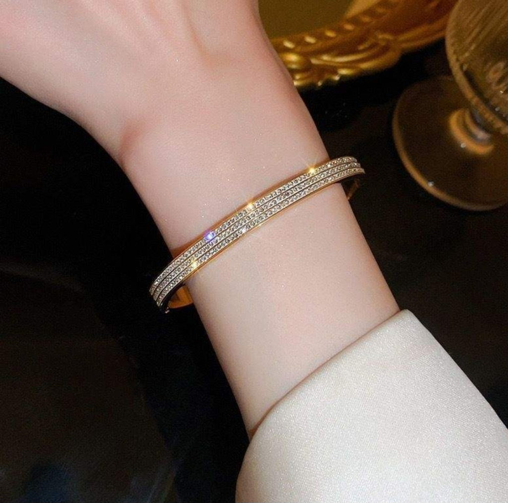 Crystal Line Bangle Bracelet | Anti Tarnish - Stainless Steel