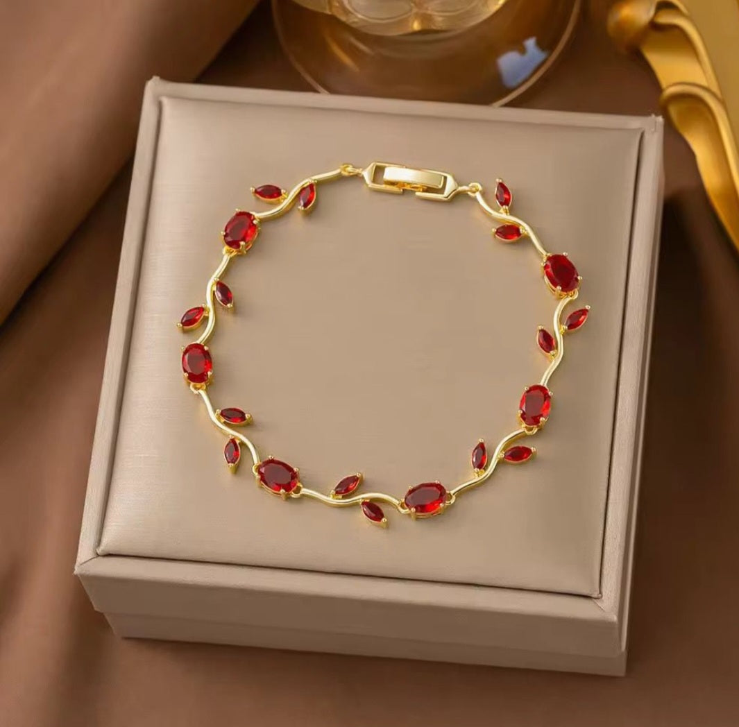 Ruby Crystal Tulip Bracelet | Anti Tarnish - Stainless Steel