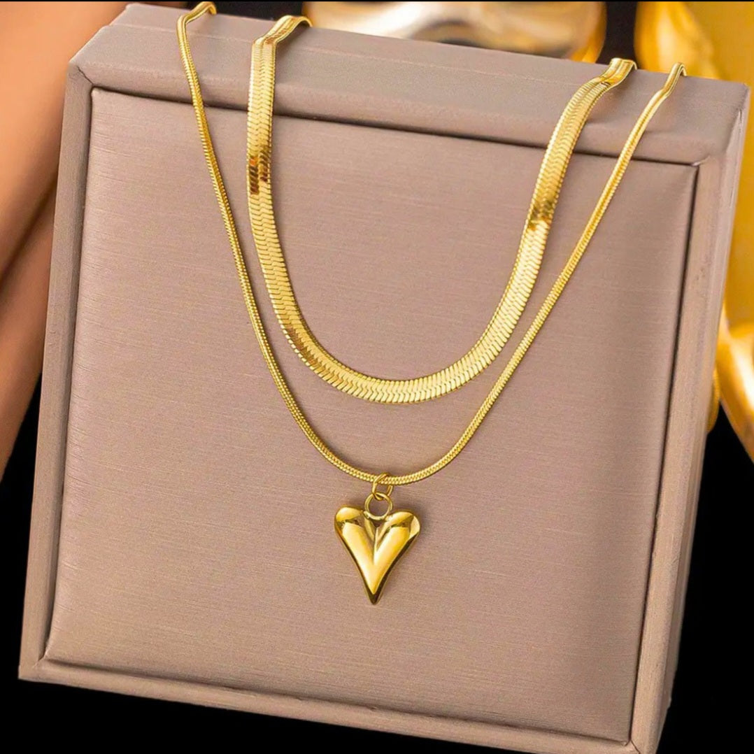 Layered Heart Pendant Necklace | Anti Tarnish - Stainless Steel