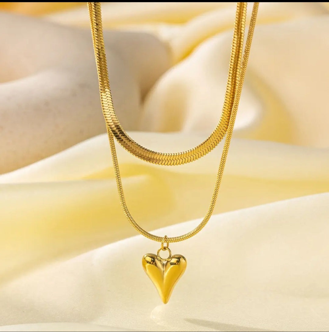Layered Heart Pendant Necklace | Anti Tarnish - Stainless Steel