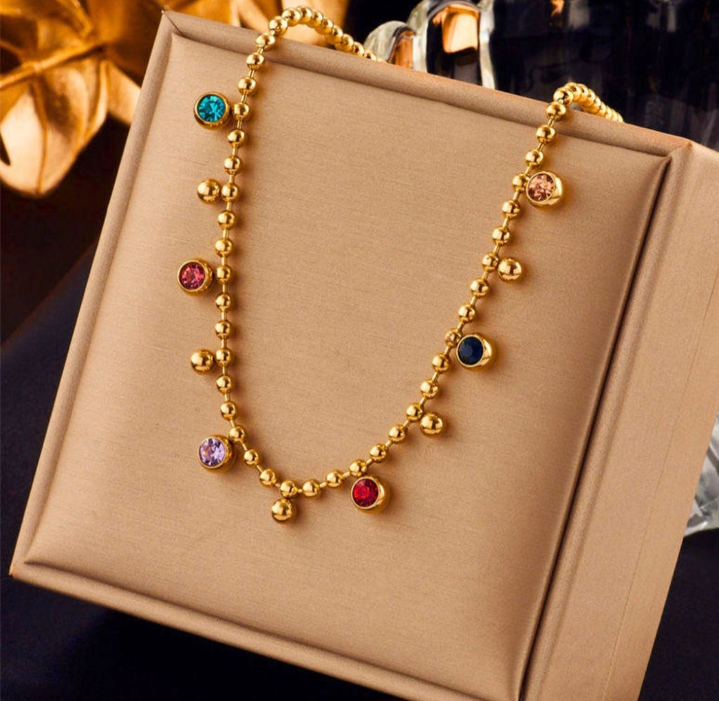 Colorful Crystal Beaded Necklace | Anti Tarnish - Stainless Steel