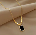 Black Pendant Beaded Necklace | Anti Tarnish - Stainless Steel