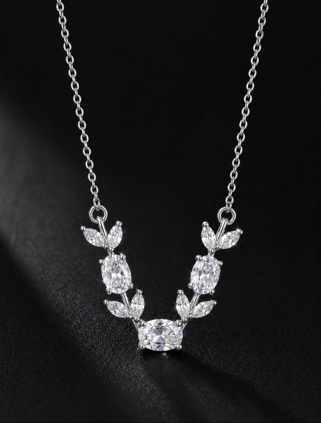 Crystal Leaf Necklace (Silver) | Anti Tarnish - Stainless Steel