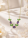 Amethyst Leaf Pendant Necklace | Anti Tarnish - Stainless Steel