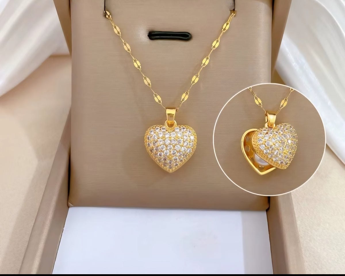 Crystal Heart Locket Necklace | Anti Tarnish - Stainless Steel