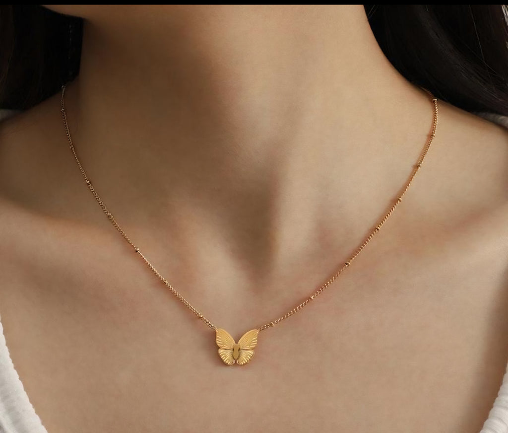 Butterfly Charm Necklace - Anti Tarnish - Stainless Steel