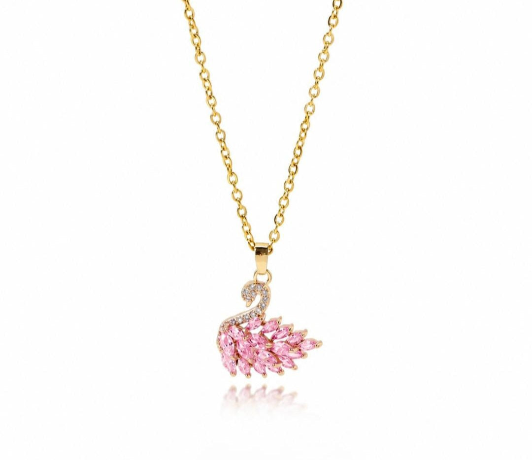 Pink Swan Necklace - Anti Tarnish - Stainless Steel