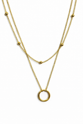 Layered Circle Pendant Necklace – Gold Tone Minimal Double Chain | Anti Tarnish Stainless Steel
