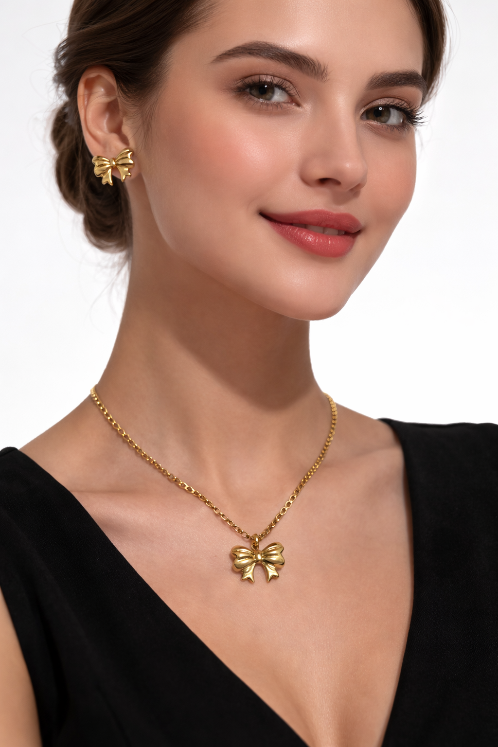 Golden Bow Necklace & Earring Set | Anti Tarnish | Stainless Steel